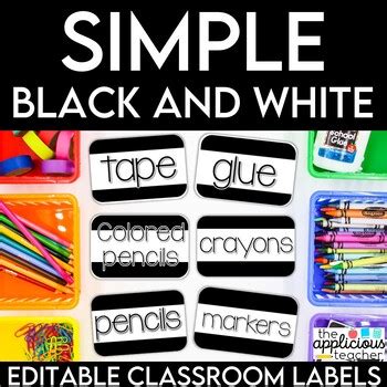 Classroom Labels Simple Black and White by The Applicious Teacher