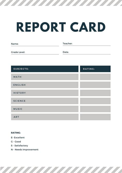 Printable Report Card Template Free