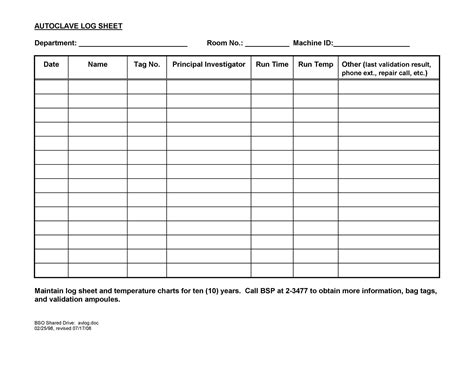 Excel Log Sheet Template