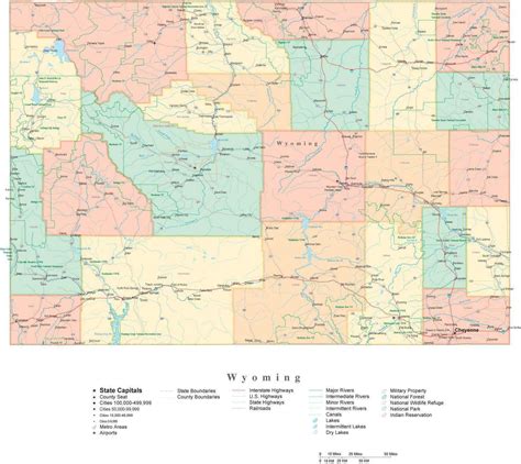 State Map of Wyoming in Adobe Illustrator vector format. Detailed ...