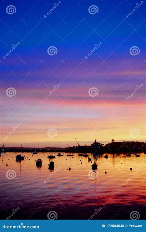 Dawn at Falmouth Harbour, Cornwall UK Stock Photo - Image of orange, lilac: 172583038