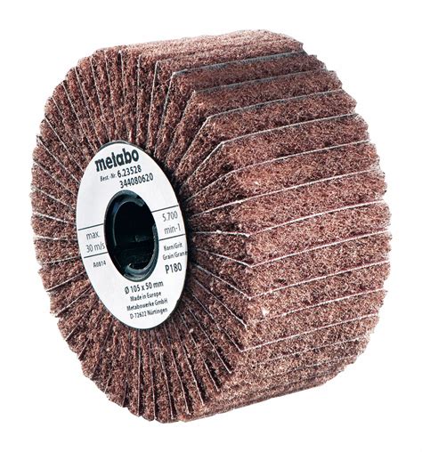 METABO Non-Woven, Straight, Mounted Flap Wheel, Aluminum Oxide, 4-1/8 ...