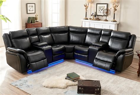 Comfort Stretch Power Recliner Sofa Set, Faux Leather Sectional with ...