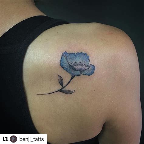 blue poppy flower tattoo - Alina Hutchins