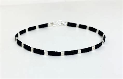 Black thread silver Thin Nazariya Anklet