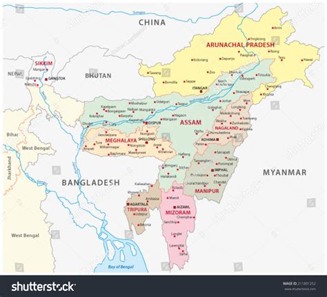 Northeast India Map Stock Vector (Royalty Free) 211891252 | Shutterstock