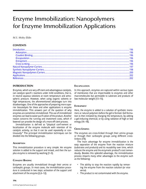 (PDF) Enzyme Immobilization: Nanopolymers for Enzyme Immobilization Applications