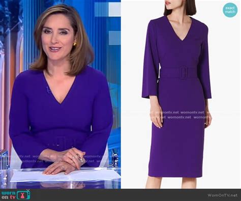 Margaret Brennan’s purple v-neck belted dress on CBS Evening News ...