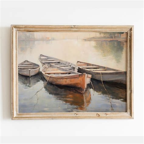 Vintage Boats Painting, Fishing Boats Wall Art, Wooden Rowboats ...