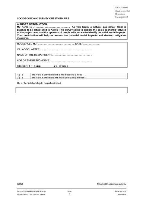 (PDF) SOCIOECONOMIC SURVEY QUESTIONNAIRE | Piyali Sarkar - Academia.edu