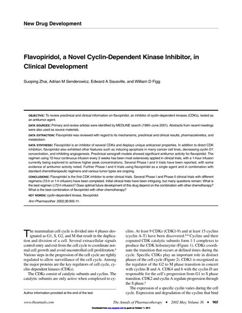 (PDF) Flavopiridol, a Novel Cyclin-Dependent Kinase Inhibitor, in Clinical Development