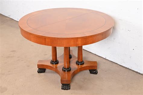 Baker Furniture Neoclassical Cherry Wood Pedestal Dining Table, Newly Refinished For Sale at 1stDibs