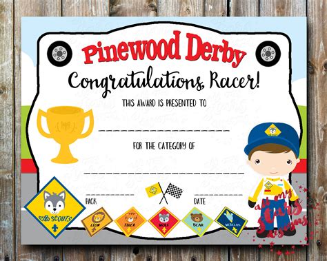 Pinewood Derby Certificate Template