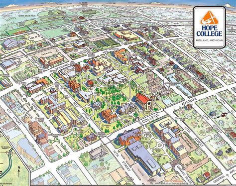 an illustrated map of the city of hope college