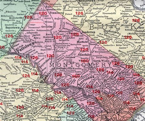 Montgomery County, Pennsylvania, 1908, Map, Norristown, Pottstown, Pennsburg, Royersford ...