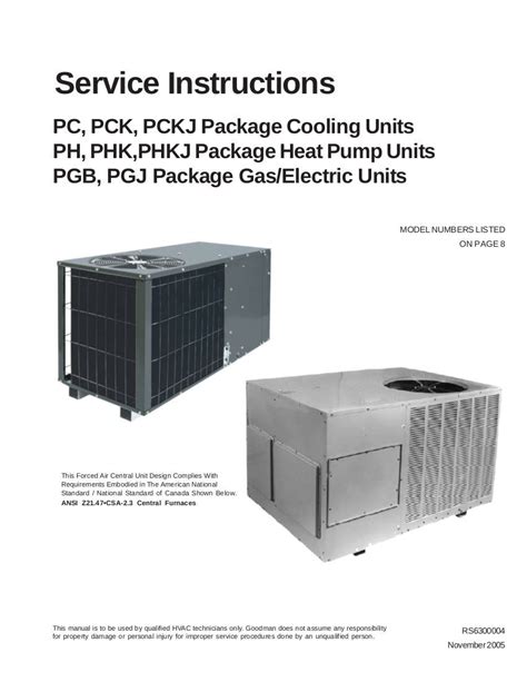 Goodman Air Conditioner Service Manual Model PGB******-1*