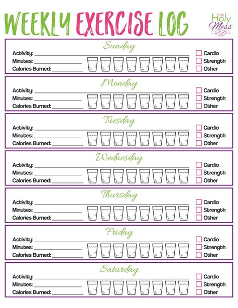 Printable Weekly Exercise Log | Workout log, Fitness planner printable ...