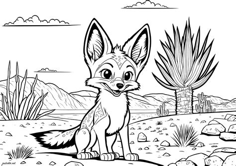 Young Fox in the desert - Foxes Adult Coloring Pages