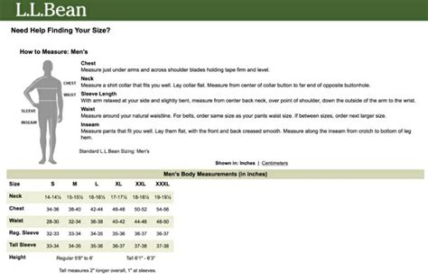 Ll bean size chart | Skeet | Pinterest