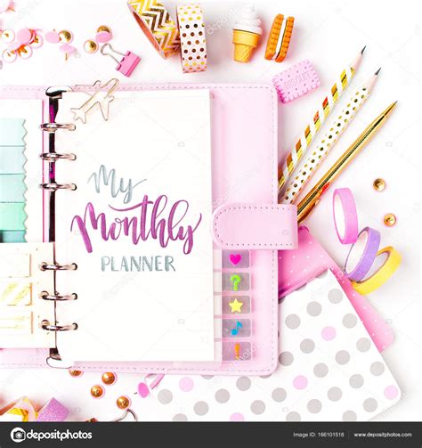 Monthly planner and School stationery — Stock Photo © Igishevamaria #166101518