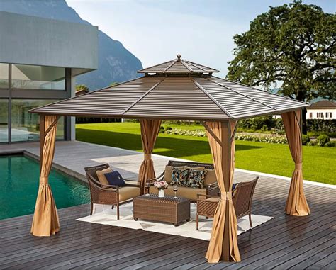 Amazon.com : MELLCOM 12' x 12' Hardtop Gazebo, Galvanized Steel Metal Double Roof Aluminum ...