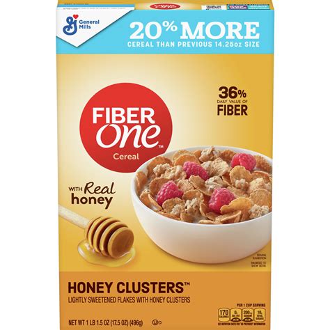 Fiber One Cereal, Honey Cluster, 17.5 Oz - Walmart.com - Walmart.com