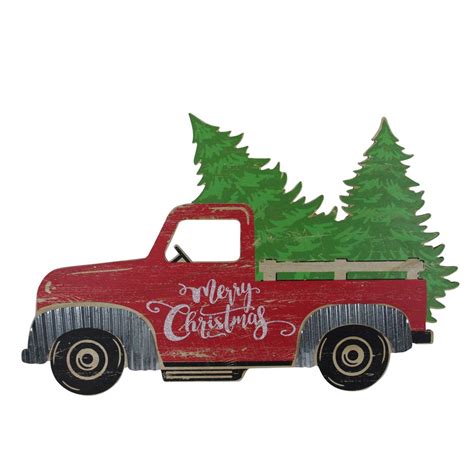 31" Red Wooden "Merry Christmas" Pick Up Truck Christmas Tabletop ...