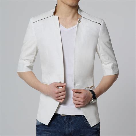 Mens half sleeve jacket short sleeve Blazer white red blue Summer style kaporal men Slim fit ...