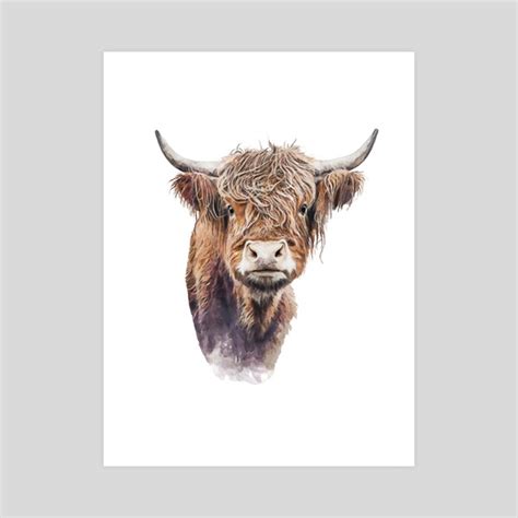 Scottish Highland Cow Watercolor Painting Portrait, an art print by Watercolorush - INPRNT