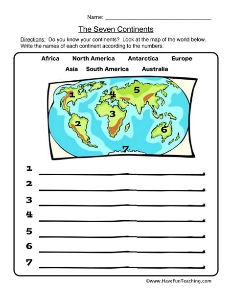 Continents Worksheet 2nd Grade