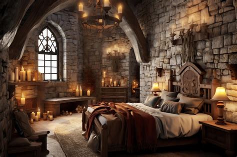 Premium Photo | Medieval castle themed bedroom featuring stone walls