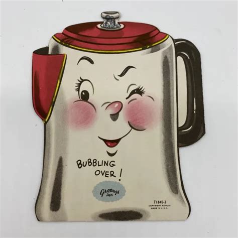 VINTAGE ANTHROPOMORPHIC GREETING Card Coffee Pot MCM 50’s Get Well $7.99 - PicClick