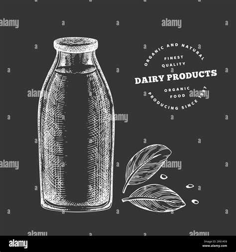 Hand drawn sketch style milk glass bottle. Organic fresh food vector illustration isolated on ...