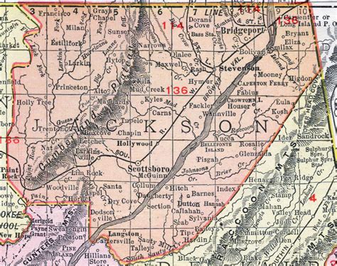 Jackson County, Alabama, Map, 1911, Scottsboro, Bridgeport, Stevenson, Hollywood