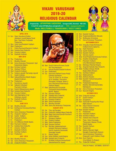 Vikari Varusham (2019_20) Religious Calendar by Sivakumar Ramachandran ...