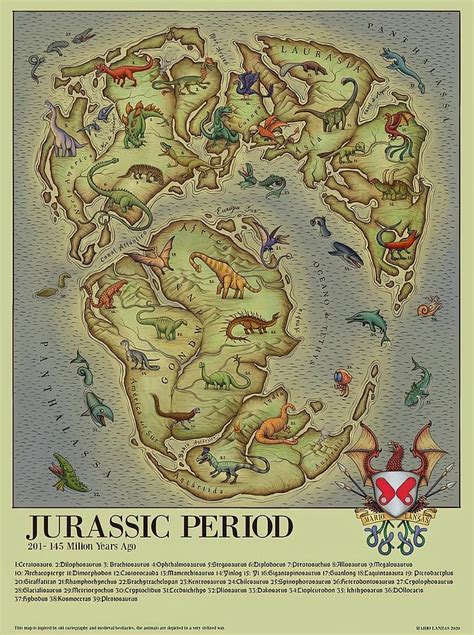 JURASSIC PERIOD MAP vintage style medieval Painting by Oscar Robinson | Pixels