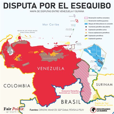 Mapa de la disputa por el Esequibo entre Venezuela y Guyana ...