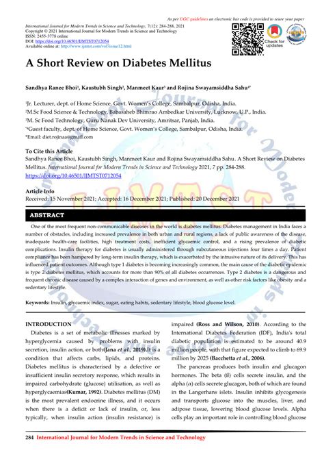 (PDF) A Short Review on Diabetes Mellitus: International Journal for ...