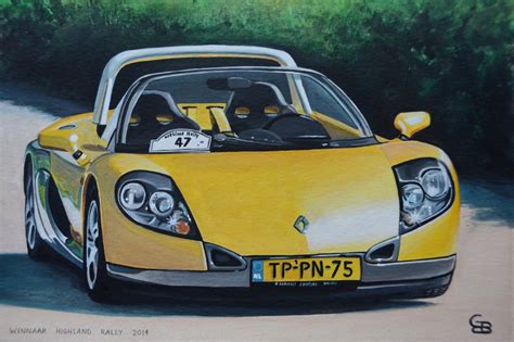 De Bont Art - Realistic Paintings - Unique handmade painting of a yellow Renault sport spider