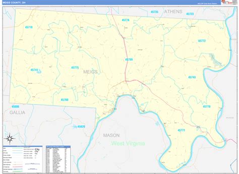 Meigs County, OH Zip Code Wall Map Basic Style by MarketMAPS - MapSales