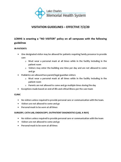 Visitation Guidelines 7.2.2020 | PDF