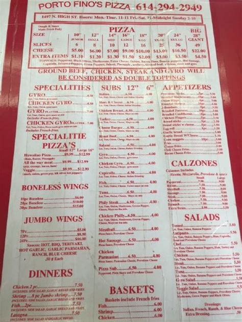 Menu at Portofino Pizza pizzeria, Columbus, Oakland Park Ave