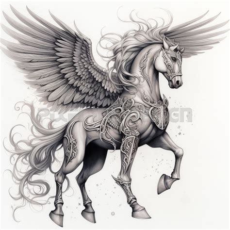 Pegasus Tattoo Design White Background Download Detailed - Etsy