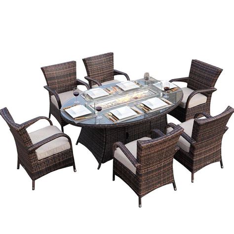 moda furnishings Tito Brown 7-Piece Alu Patio Fire Pit Conversation ...