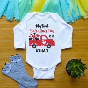 My 1st Valentine's Day Outfit, First Valentine's Day Truck Bodysuit or Shirt, Newborn Baby ...