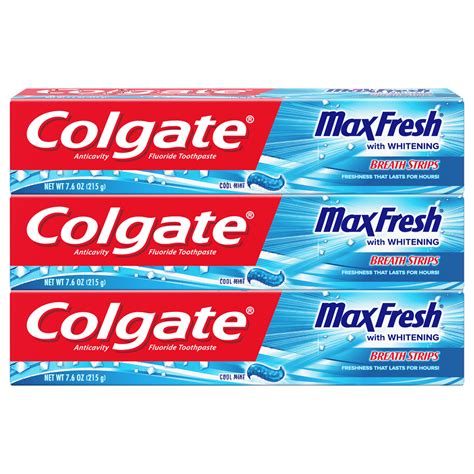 Colgate Max Fresh Toothpaste with Breath Strips, Cool Mint - 7.6 Ounce (3 Pack) - Walmart.com ...