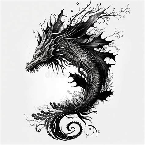 Sea Dragon Tattoo Black and White 1 Stock Photo - Image of isolated, icon: 270481806