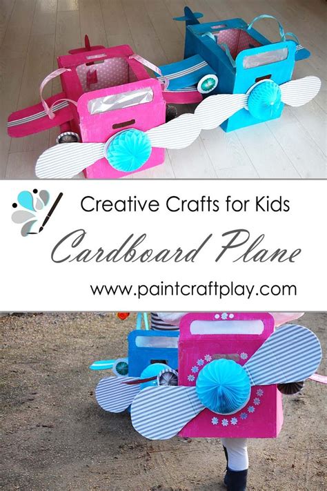 a child's cardboard airplane craft with the words creative crafts for kids card board plans