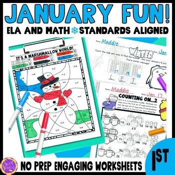 January Morning Work Math and Literacy Winter Worksheets Puzzles and Word Search