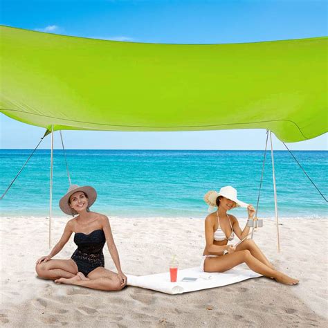 10 x 10 FT Beach Canopy with 8 Sandbags, Beach Tent Sun Shelter, Wind Resistance Beach Shade ...